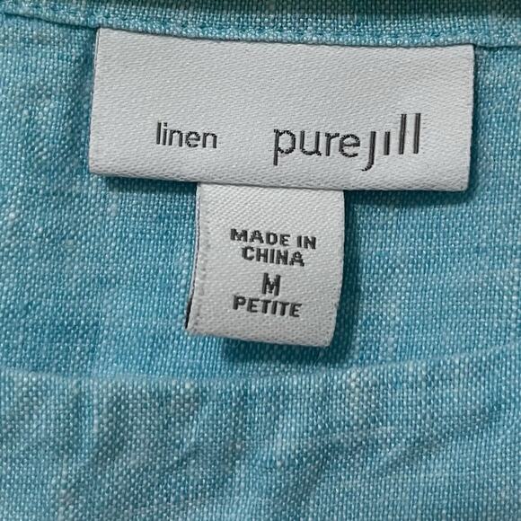 J Jill 100% Linen Boxy Flowy Top Size MP Aqua Blue Coastal Nautical - Picture 4 of 6